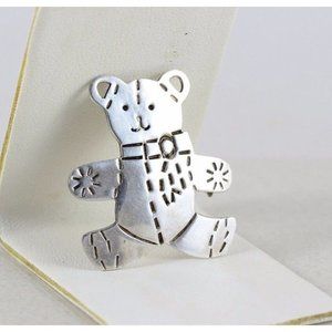 Sterling Silver Teddy Bear Brooch Pin Vintage